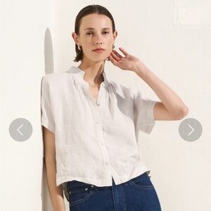 AYR Irish Linen Blouse The Bloom Button Down Size Small in Orchid White